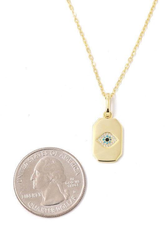 SS Evil Eye Bar Pendant Necklace