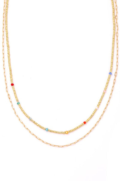 Layered Beaded Bolt Chain Necklace