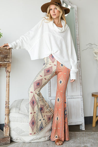 Aztec Print Contrast Detail Flare Pants