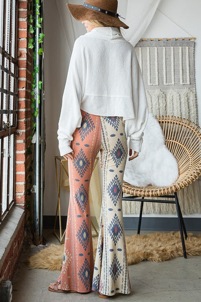 Aztec Print Contrast Detail Flare Pants