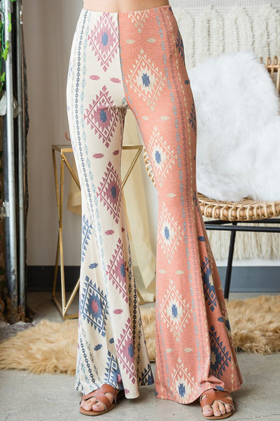 Aztec Print Contrast Detail Flare Pants