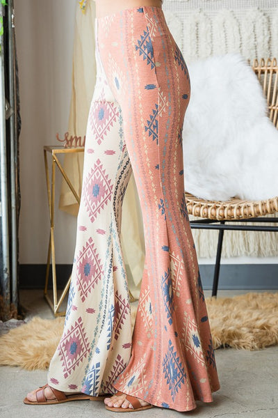 Aztec Print Contrast Detail Flare Pants