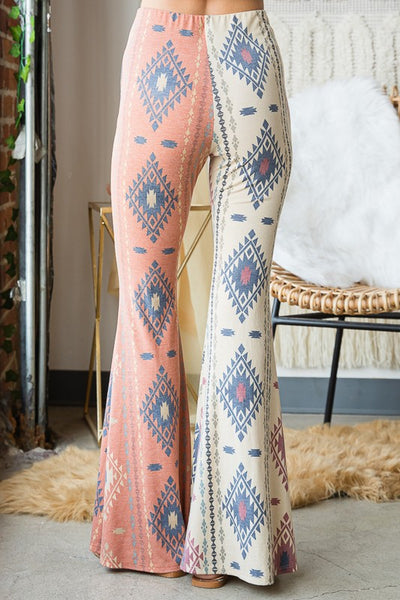 Aztec Print Contrast Detail Flare Pants