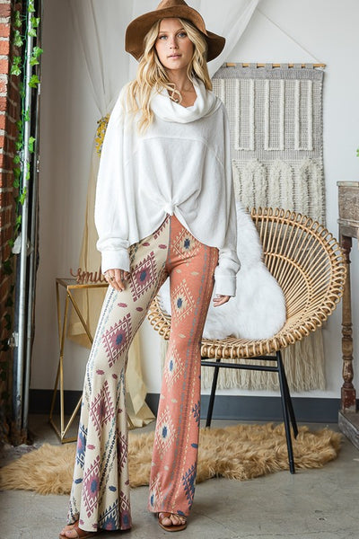 Aztec Print Contrast Detail Flare Pants