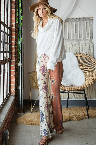 Aztec Print Contrast Detail Flare Pants