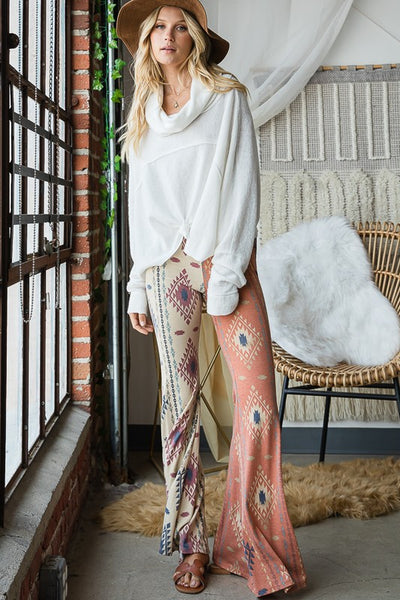 Aztec Print Contrast Detail Flare Pants