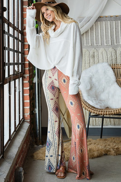 Aztec Print Contrast Detail Flare Pants