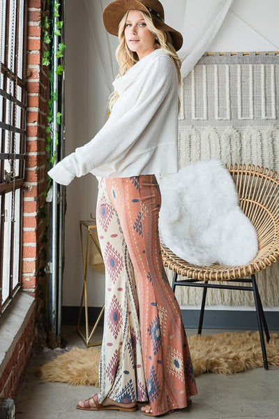 Aztec Print Contrast Detail Flare Pants