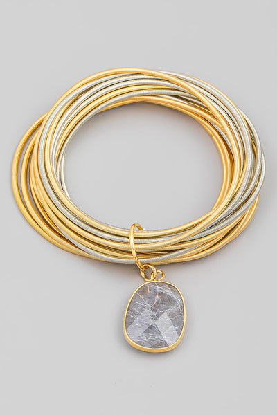 Multi Strand Oval Stone Charm Bracelet