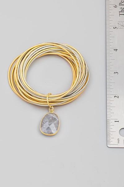 Multi Strand Oval Stone Charm Bracelet