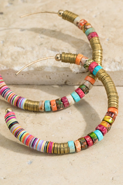 Brass Multi Beaded Hoop Earrings