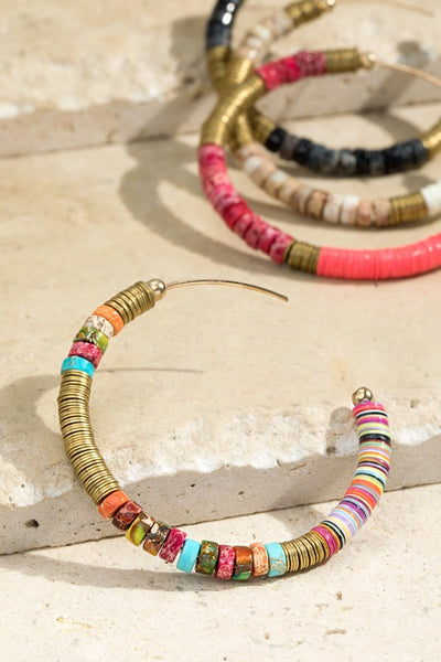 Brass Multi Beaded Hoop Earrings