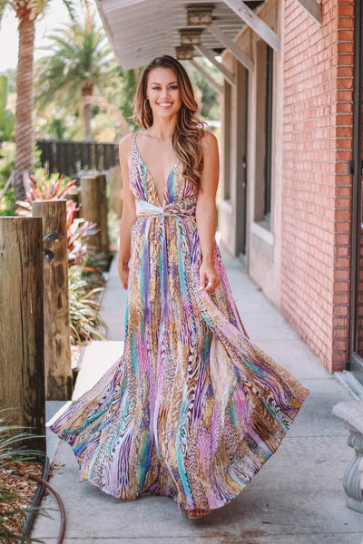 Leapord Mix Maxi Gown
