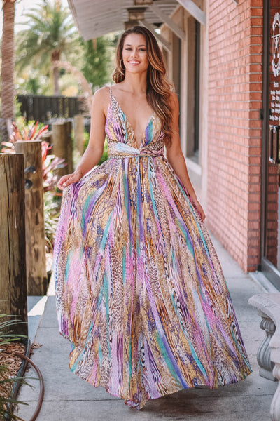 Leapord Mix Maxi Gown
