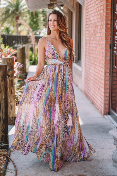 Leapord Mix Maxi Gown