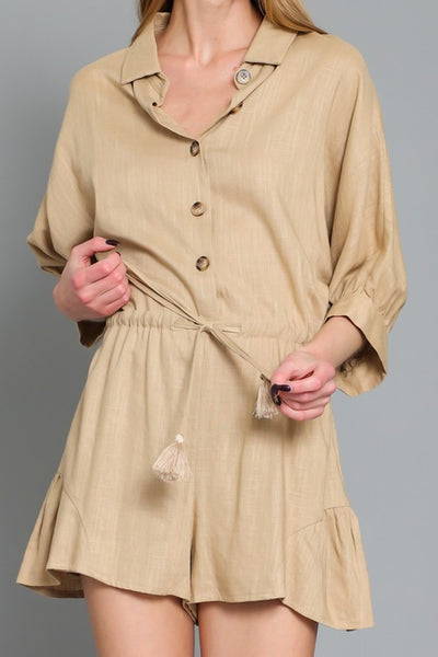 DOLMAN SLEEVE TIE WAIST ROMPER