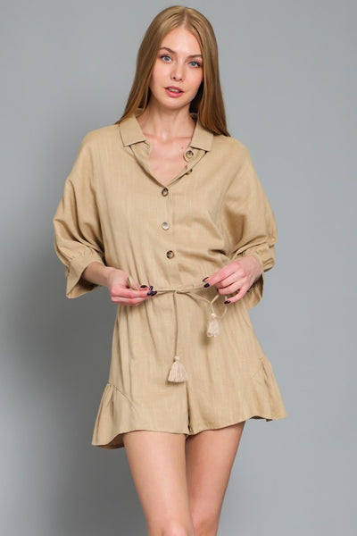 DOLMAN SLEEVE TIE WAIST ROMPER
