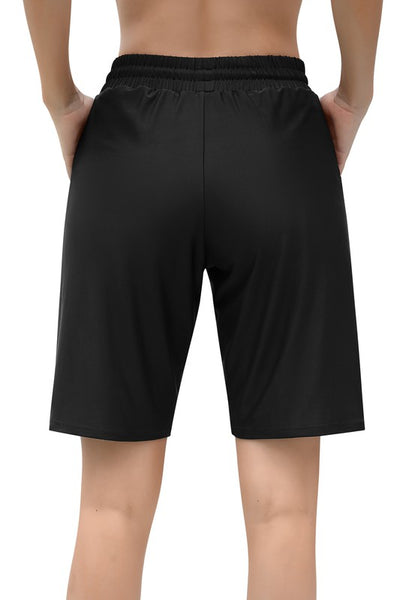 Women's Solid High Waist Long Board Swim Shorts