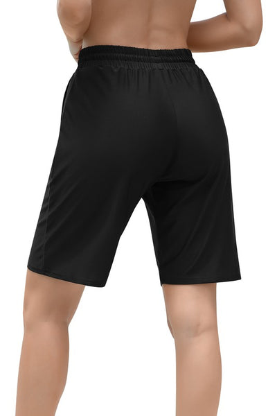 Women's Solid High Waist Long Board Swim Shorts