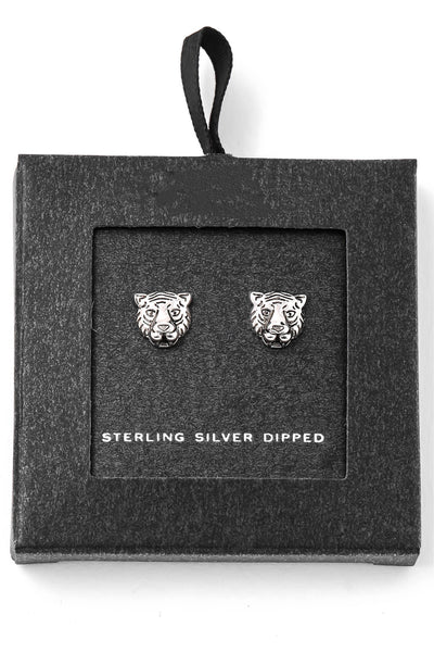 Gold Dipped Tiger Head Stud Earrings