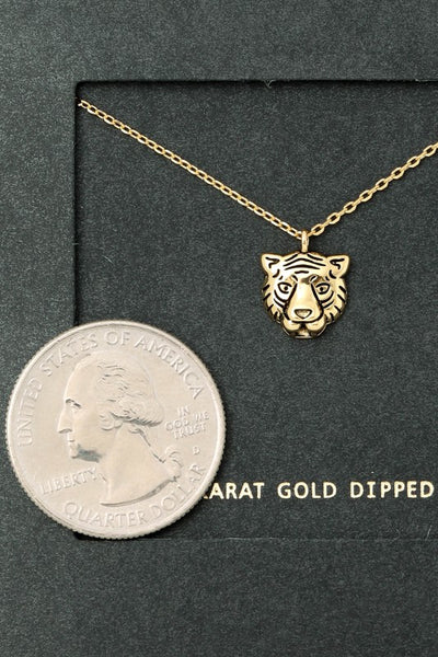 Gold Dipped Tiger Head Pendant Necklace