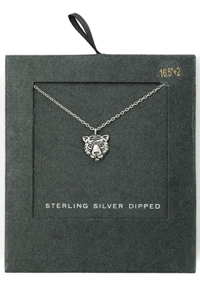 Gold Dipped Tiger Head Pendant Necklace