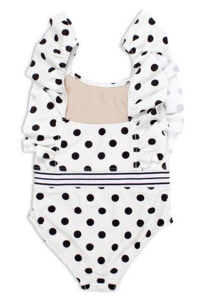 POLKA DOT RUFFLE SHOULDER ONE PIECE SWIMSUIT