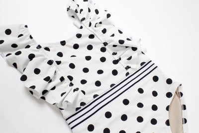 POLKA DOT RUFFLE SHOULDER ONE PIECE SWIMSUIT