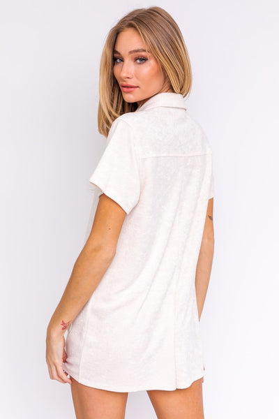 Terry short sleeve button up romper