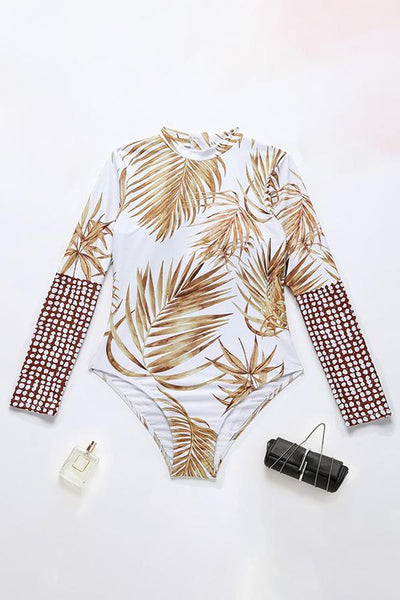 Coconut Leaf Print Long Sleeve UPF50 Rash Guard