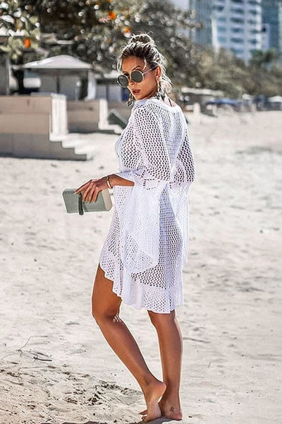 Solid Hollow Out Tie Cover Up Dress