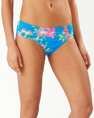 Sun Lilies Side-Shirred High-Waist Bikini Bottoms