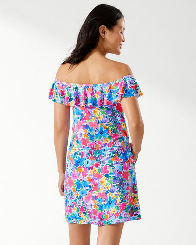 Watercolor Floral Off-the-Shoulder Spa Dress