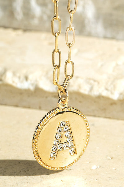 Brass Initial Crystal Necklace
