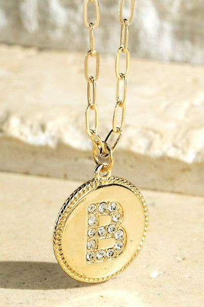 Brass Initial Crystal Necklace