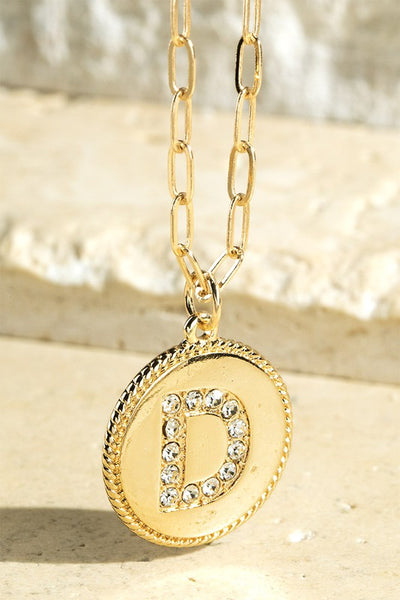 Brass Initial Crystal Necklace