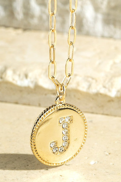 Brass Initial Crystal Necklace