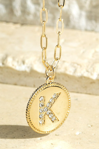 Brass Initial Crystal Necklace