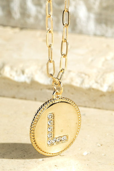 Brass Initial Crystal Necklace