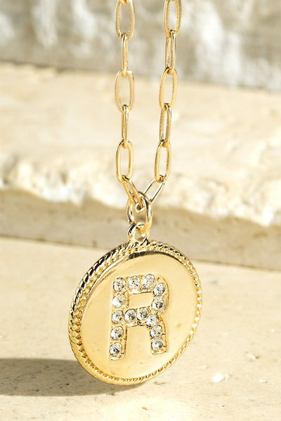 Brass Initial Crystal Necklace