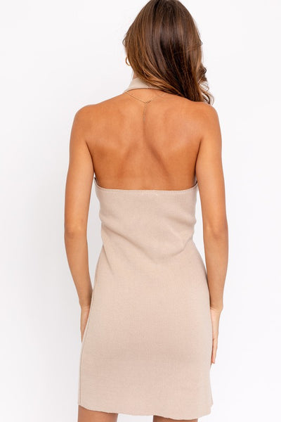 HALTER NECK FITTED DRESS
