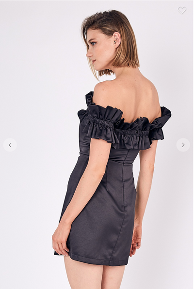 OFF SHOULDER SATIN BODYCON DRESS