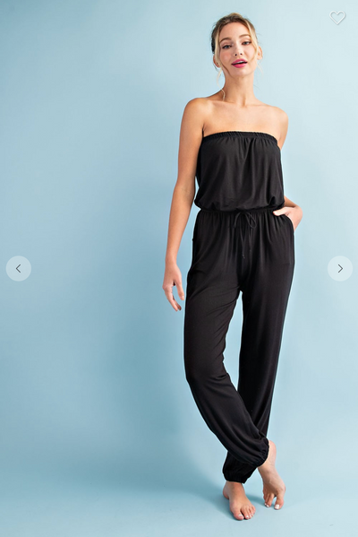 SOLID STRAPLESS JUMPSUIT