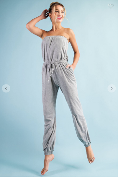 SOLID STRAPLESS JUMPSUIT