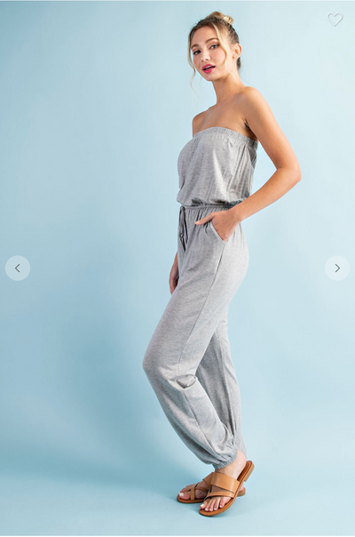 SOLID STRAPLESS JUMPSUIT
