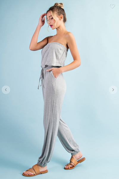 SOLID STRAPLESS JUMPSUIT