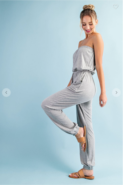 SOLID STRAPLESS JUMPSUIT