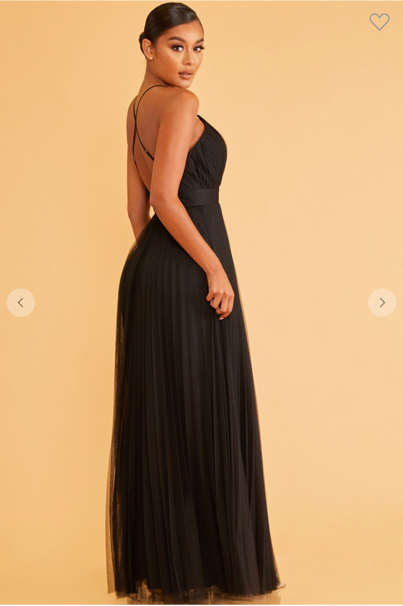 PLEATED MESH MAXI DRESS W/ TIE