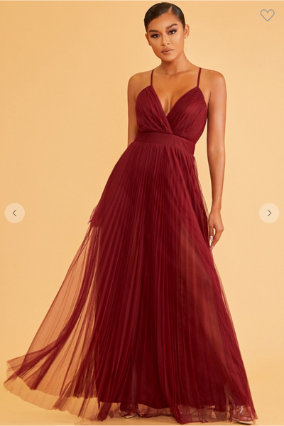 PLEATED MESH MAXI DRESS W/ TIE