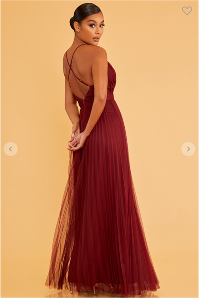 PLEATED MESH MAXI DRESS W/ TIE